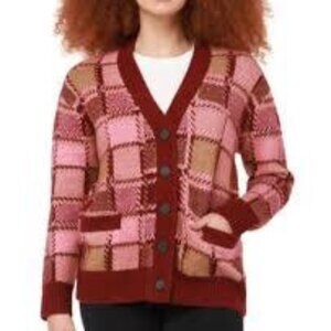 Black Tape Long Sleeve Windowpane Cardigan Sweater